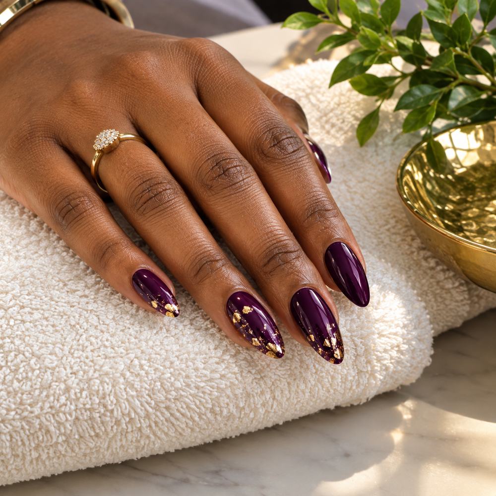 Close-up of a hand with a fresh gel manicure