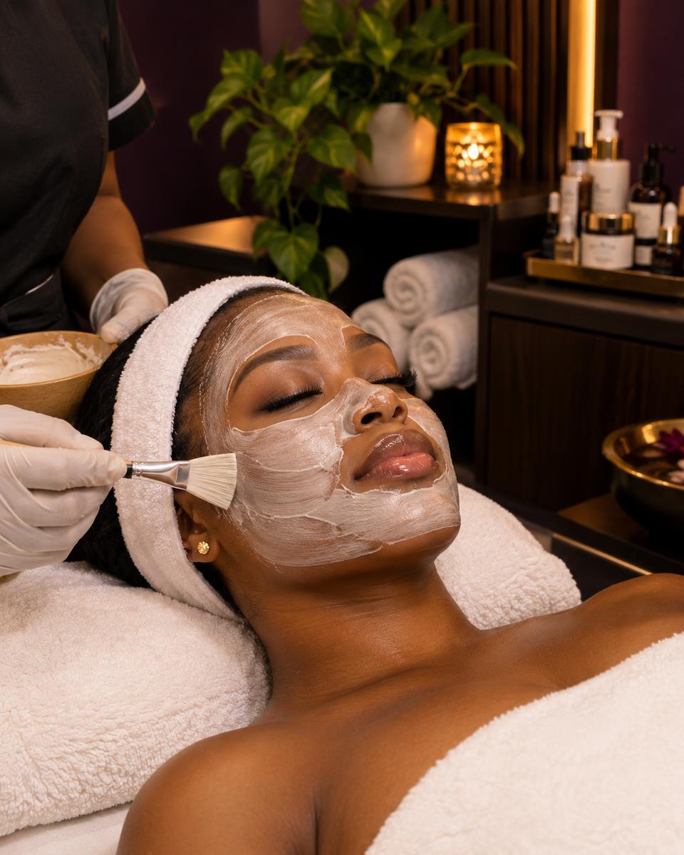 A client relaxing during a facial treatment
